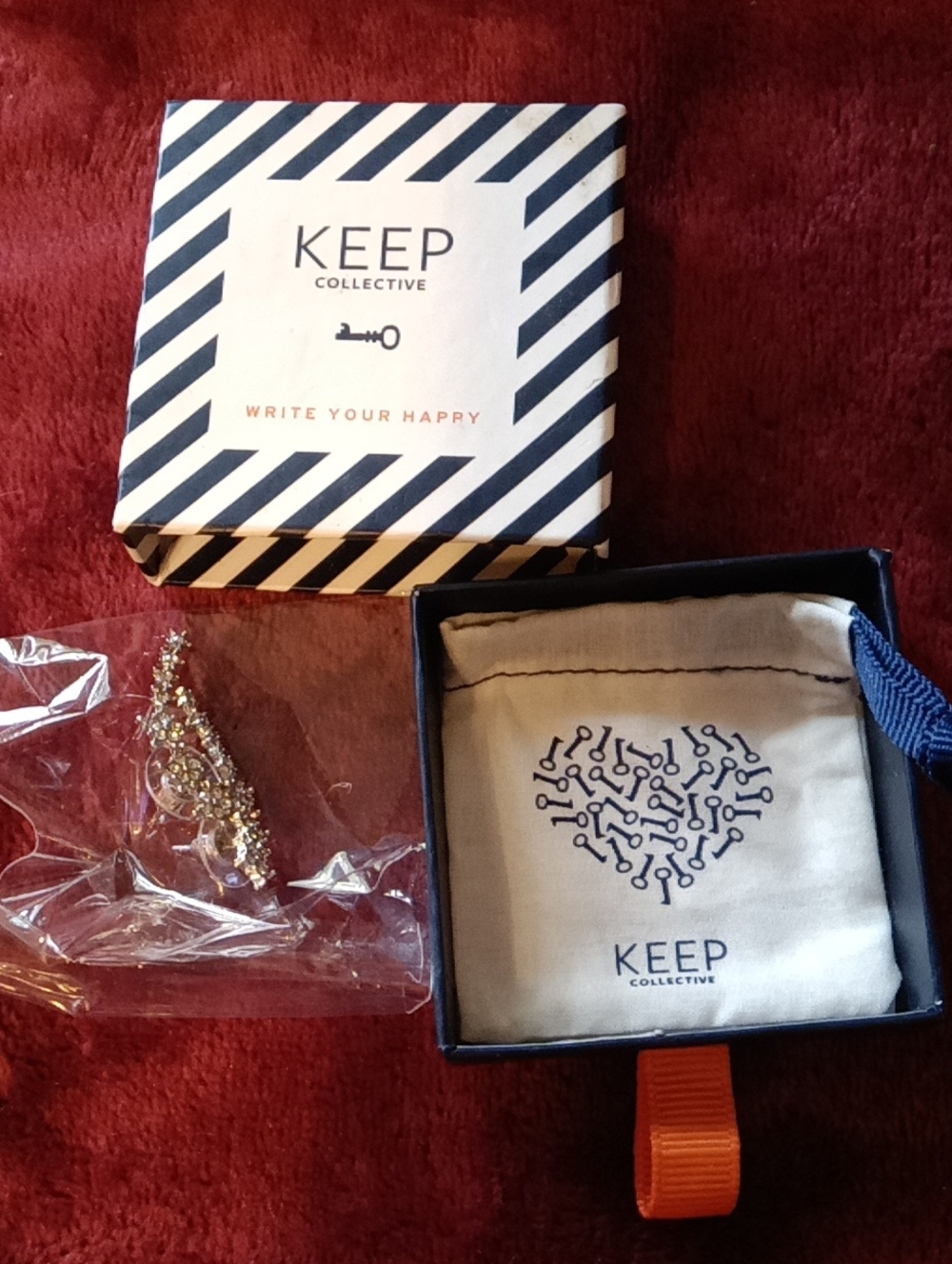 KEEP Collective Navy and Cream Branded Jewelry Box with Striped Lid